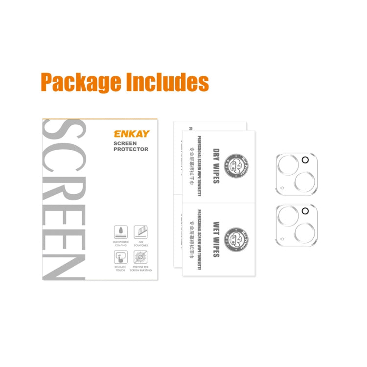 For iPhone 15 / 15 Plus 2pcs ENKAY Hat-Prince 9H Rear Camera Lens Tempered Glass Film