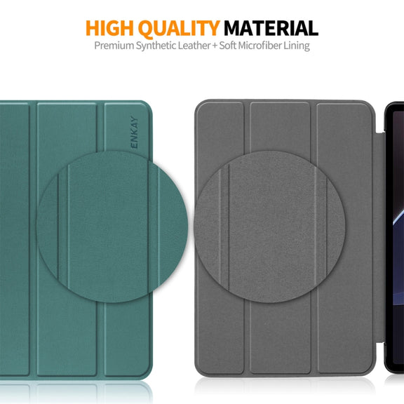 For Samsung Galaxy Tab S9 ENKAY Tri-fold Custer Texture Leather Smart Tablet Case(Dark Green)