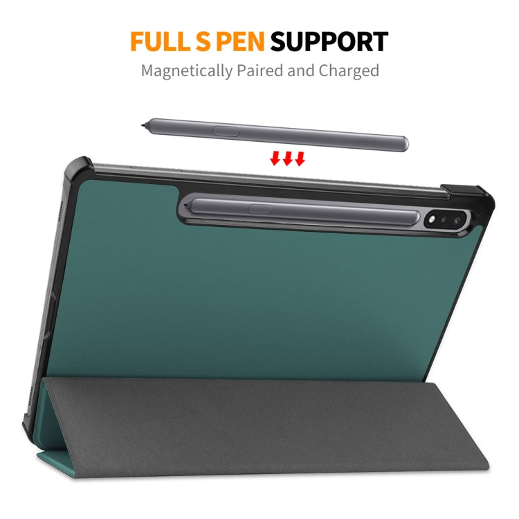 For Samsung Galaxy Tab S9 ENKAY Tri-fold Custer Texture Leather Smart Tablet Case(Dark Green) - free shipping - PMC Jewellery - Order now!