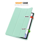 For Samsung Galaxy Tab S9 ENKAY Tri-fold Custer Leather TPU Bottom Smart Case with Pen Slot(Purple)