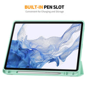For Samsung Galaxy Tab S9 ENKAY Tri-fold Custer Leather TPU Bottom Smart Case with Pen Slot(Purple)