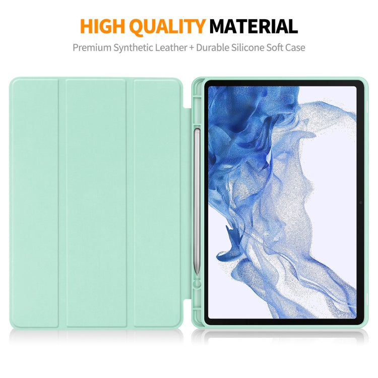 For Samsung Galaxy Tab S9 ENKAY Tri-fold Custer Leather TPU Bottom Smart Case with Pen Slot(Purple)