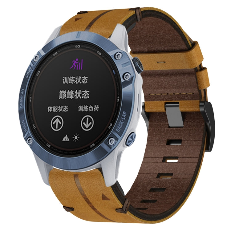 For Garmin Fenix 6 Sapphire GPS Leather Textured 22mm Watch Band(Brown) - Watch Bands by PMC TechLife | Online Shopping South Africa | PMC TechLife | Buy Now Pay Later Mobicred