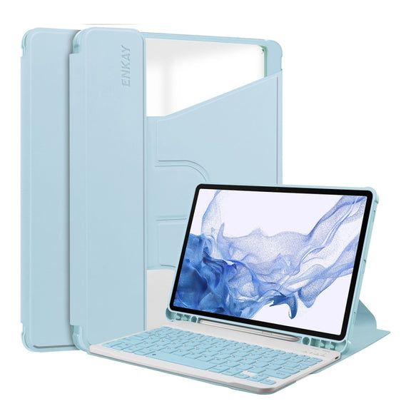 For Samsung Galaxy Tab S9 ENKAY 360 Degree Rotation Leather TPU Smart Case with Wireless Keyboard(Light Blue)