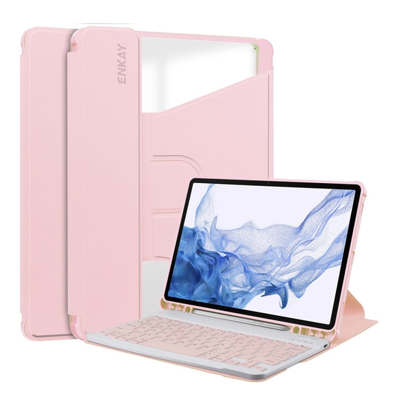 For Samsung Galaxy Tab S9 ENKAY 360 Degree Rotation Leather TPU Smart Case with Wireless Keyboard(Pink)