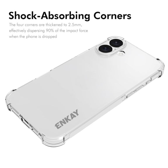 For iPhone 16 Plus ENKAY Hat-Prince Transparent TPU Shockproof Phone Case