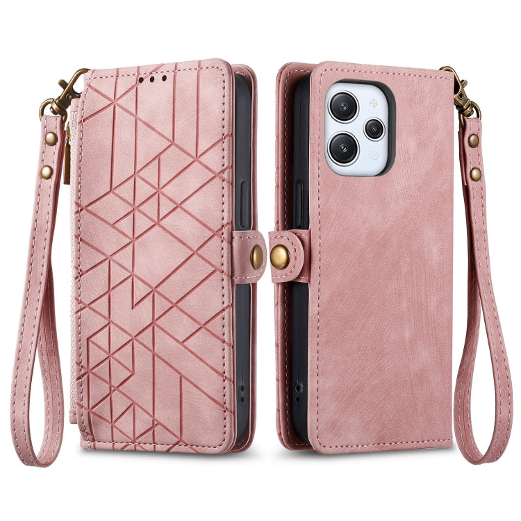 For Xiaomi Redmi 12 Geometric Zipper Wallet Side Buckle Leather Phone Case(Pink) - Xiaomi Cases by PMC TechLife | Online Shopping South Africa | PMC TechLife | Buy Now Pay Later Mobicred