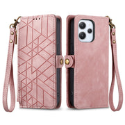 For Xiaomi Redmi 12 Geometric Zipper Wallet Side Buckle Leather Phone Case(Pink)