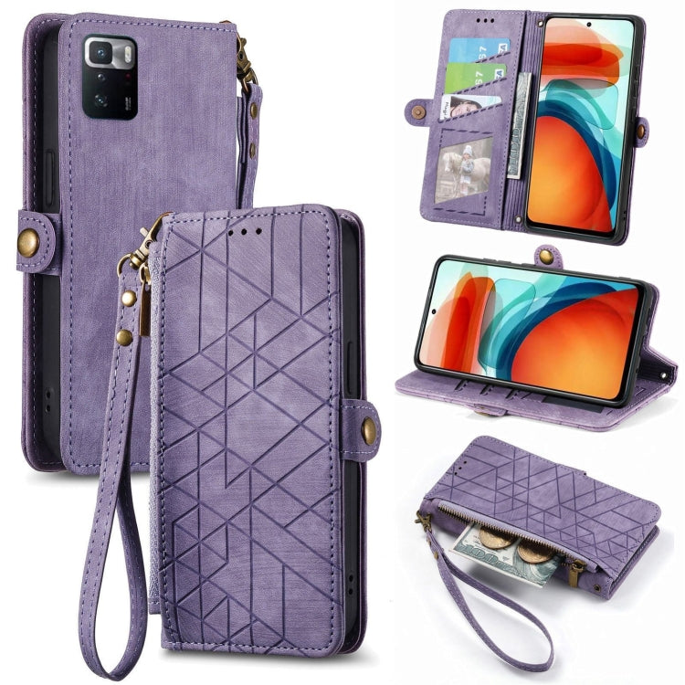 For Xiaomi Poco X3 GT Geometric Zipper Wallet Side Buckle Leather Phone Case(Purple) - Xiaomi Cases by PMC TechLife | Online Shopping South Africa | PMC TechLife | Buy Now Pay Later Mobicred
