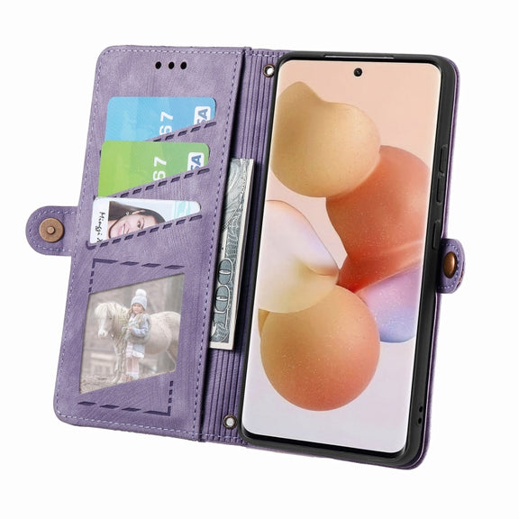 For Xiaomi Poco X3 GT Geometric Zipper Wallet Side Buckle Leather Phone Case(Purple)