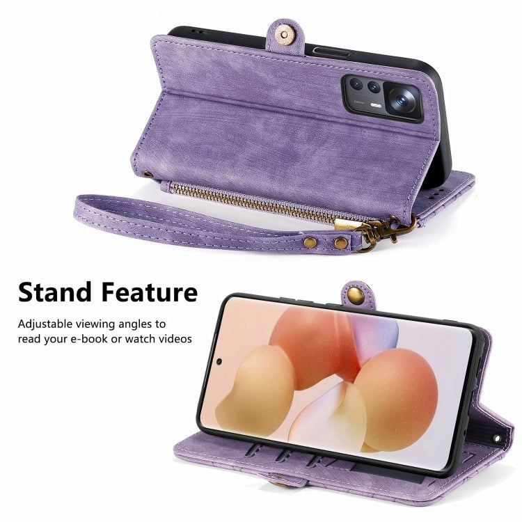For Xiaomi Poco X3 GT Geometric Zipper Wallet Side Buckle Leather Phone Case(Purple)