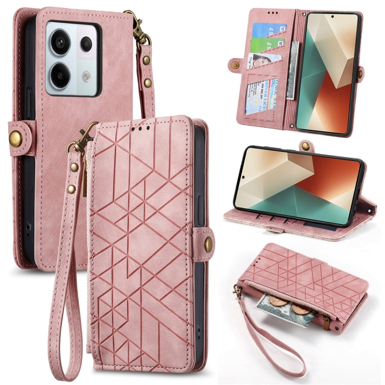 For Redmi Note 13 Pro 4G Geometric Zipper Wallet Side Buckle Leather Phone Case(Pink) - Note 13 Pro Cases by PMC TechLife | Online Shopping South Africa | PMC TechLife | Buy Now Pay Later Mobicred
