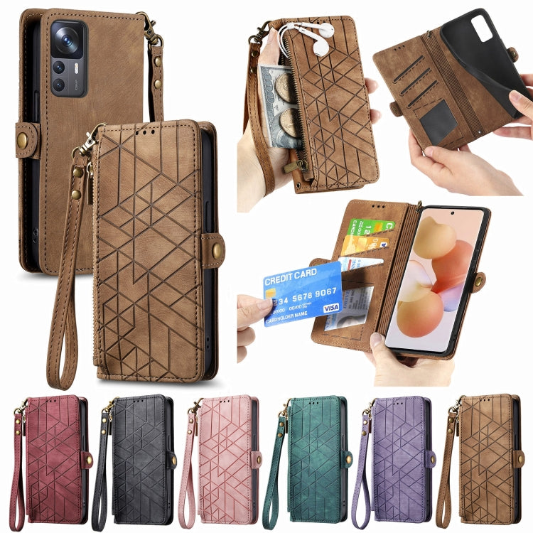 For Xiaomi 13 Geometric Zipper Wallet Side Buckle Leather Phone Case(Purple)
