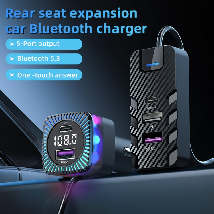 CS11 Multi-Port Rear Seat Extended Car Fast Charger Support Bluetooth MP3 Play - Car Charger by PMC TechLife | Online Shopping South Africa | PMC TechLife | Buy Now Pay Later Mobicred