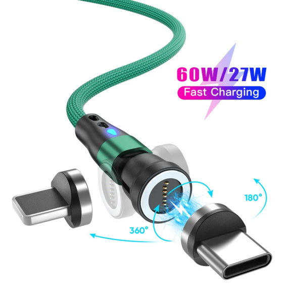 ENKAY PD60W Type-C to Type-C / 8 Pin Magnetic 540 Degrees Rotating Fast Charging Cable, Length:1m(Green)