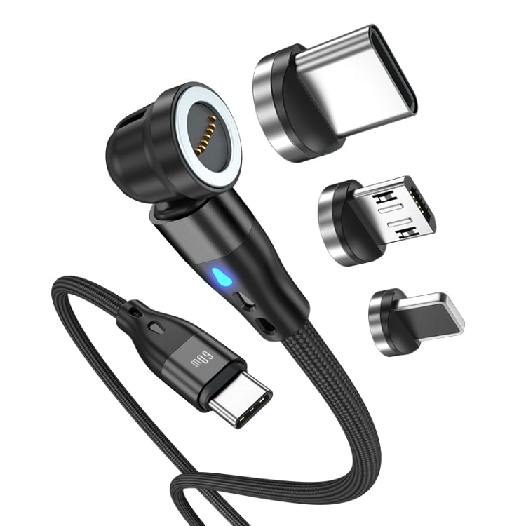ENKAY PD60W Type-C to Type-C / 8 Pin / Micro USB Magnetic 540 Degrees Rotating Fast Charging Cable, Length:1m(Black) - free shipping - PMC Jewellery - Order now!