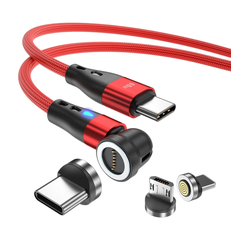 ENKAY PD60W Type-C to Type-C / 8 Pin / Micro USB Magnetic 540 Degrees Rotating Fast Charging Cable, Length:1m(Red)
