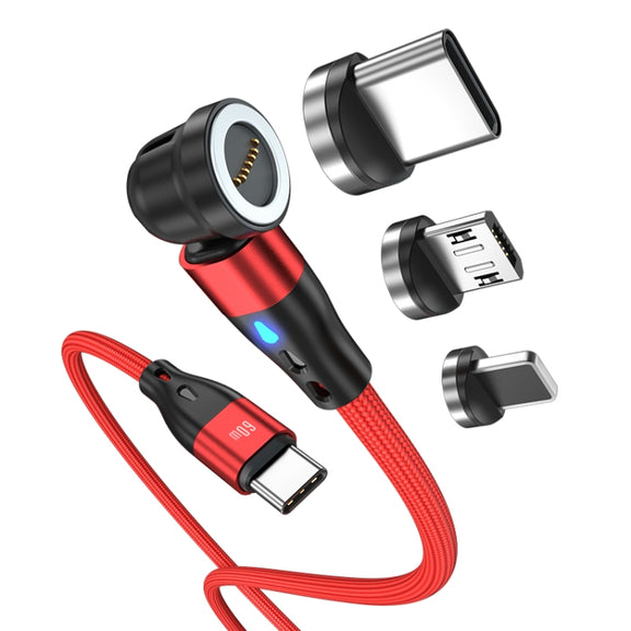 ENKAY PD60W Type-C to Type-C / 8 Pin / Micro USB Magnetic 540 Degrees Rotating Fast Charging Cable, Length:1m(Red)