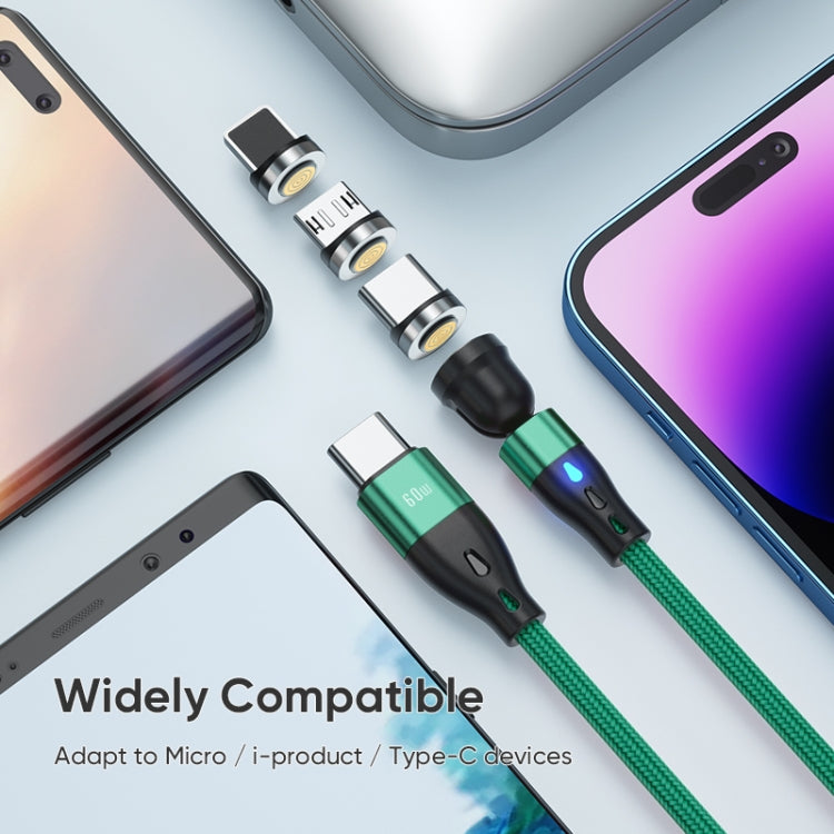 ENKAY PD60W Type-C to Type-C / 8 Pin / Micro USB Magnetic 540 Degrees Rotating Fast Charging Cable, Length:2m(Black)