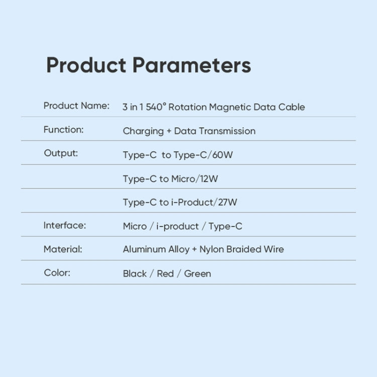 ENKAY PD60W Type-C to Type-C / 8 Pin / Micro USB Magnetic 540 Degrees Rotating Fast Charging Cable, Length:1m(Black) - free shipping - PMC Jewellery - Order now!