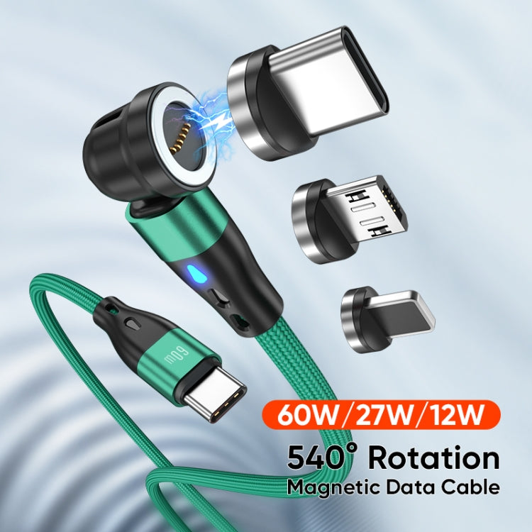 ENKAY PD60W Type-C to Type-C / 8 Pin / Micro USB Magnetic 540 Degrees Rotating Fast Charging Cable, Length:2m(Green)