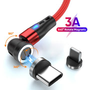 ENKAY 3A USB to Type-C / 8 Pin Magnetic 540 Degrees Rotating Fast Charging Cable, Length:1m(Red)