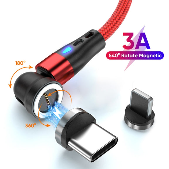 ENKAY 3A USB to Type-C / 8 Pin Magnetic 540 Degrees Rotating Fast Charging Cable, Length:1m(Red)