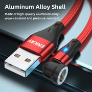ENKAY 3 in 1 3A USB to Type-C / 8 Pin / Micro USB Magnetic 540 Degrees Rotating Fast Charging Cable, Length:1m(Red)