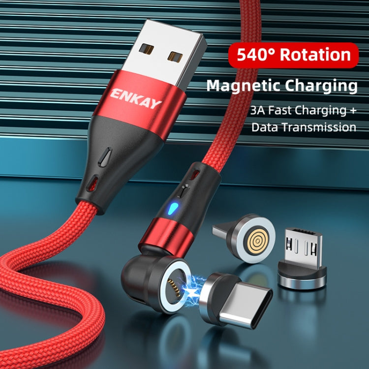 ENKAY 3 in 1 3A USB to Type-C / 8 Pin / Micro USB Magnetic 540 Degrees Rotating Fast Charging Cable, Length:1m(Red)