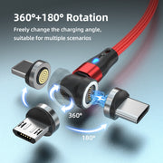 ENKAY 3 in 1 3A USB to Type-C / 8 Pin / Micro USB Magnetic 540 Degrees Rotating Fast Charging Cable, Length:1m(Red)