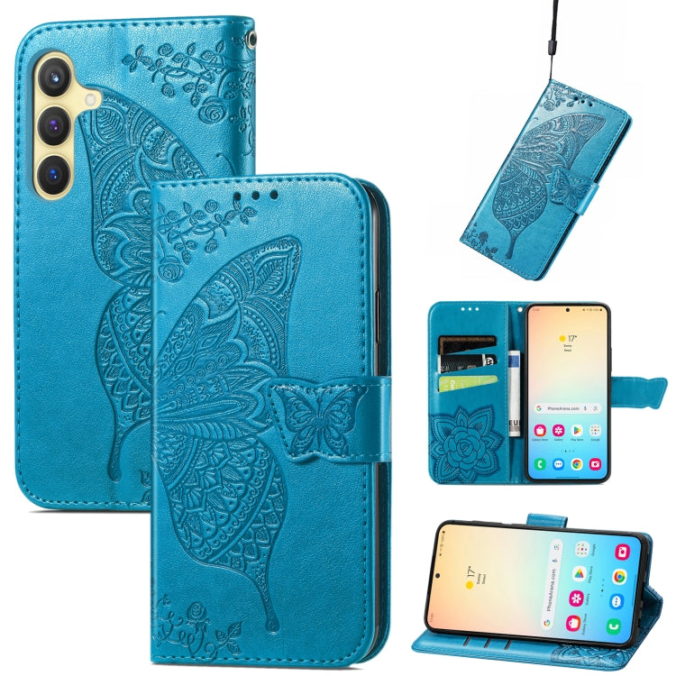 For Samsung Galaxy S24 5G Butterfly Love Flower Embossed Leather Phone Case(Blue) - Galaxy S24 5G Cases by PMC TechLife | Online Shopping South Africa | PMC TechLife
