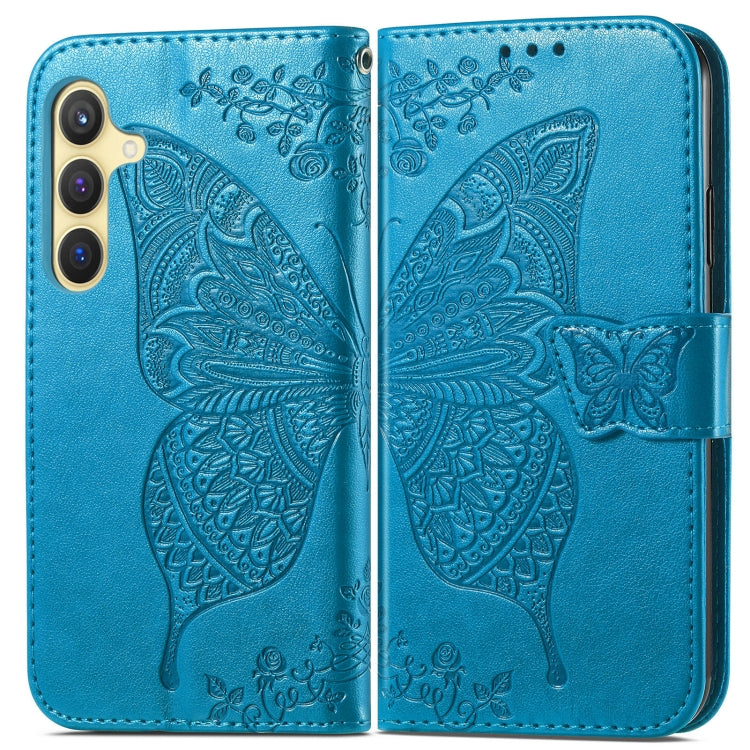 For Samsung Galaxy S24+ 5G Butterfly Love Flower Embossed Leather Phone Case(Blue)