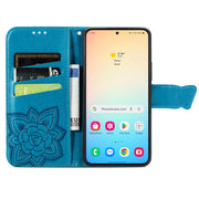 For Samsung Galaxy S24+ 5G Butterfly Love Flower Embossed Leather Phone Case(Blue)