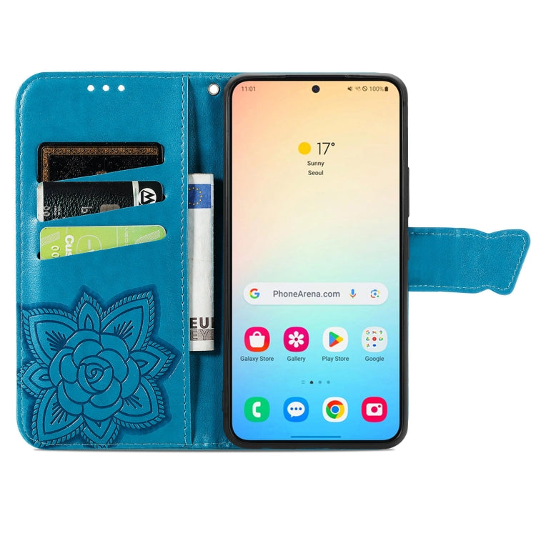 For Samsung Galaxy S24+ 5G Butterfly Love Flower Embossed Leather Phone Case(Blue)