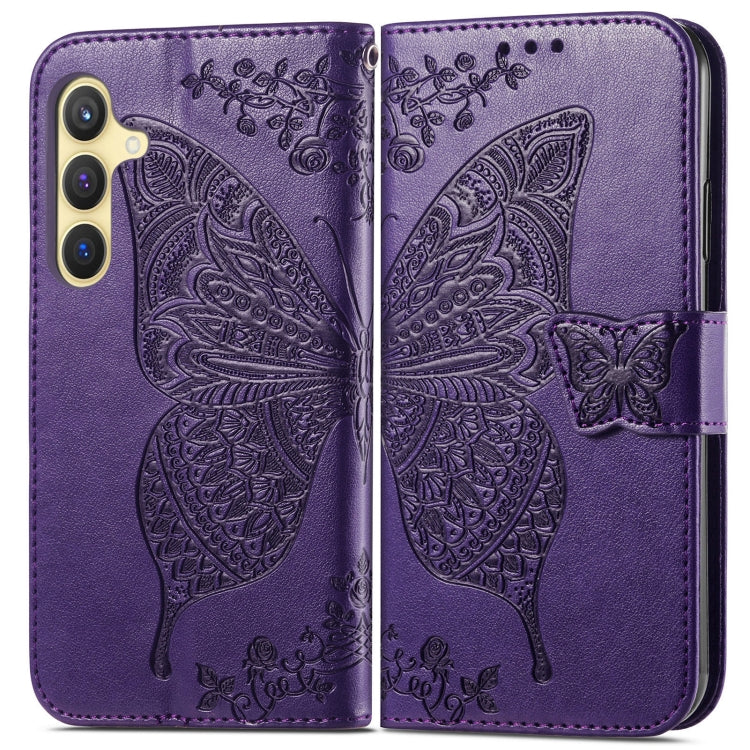 For Samsung Galaxy S24+ 5G Butterfly Love Flower Embossed Leather Phone Case(Dark Purple) - Galaxy S24+ 5G Cases by PMC TechLife | Online Shopping South Africa | PMC TechLife