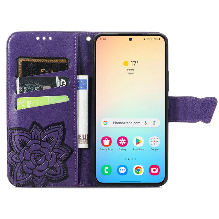 For Samsung Galaxy S24+ 5G Butterfly Love Flower Embossed Leather Phone Case(Dark Purple) - Galaxy S24+ 5G Cases by PMC TechLife | Online Shopping South Africa | PMC TechLife