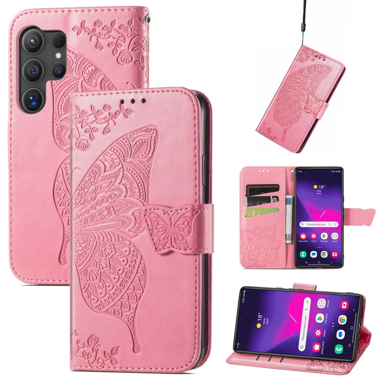 For Samsung Galaxy S24 Ultra 5G Butterfly Love Flower Embossed Leather Phone Case(Pink) - Galaxy S24 Ultra 5G Cases by PMC TechLife | Online Shopping South Africa | PMC TechLife