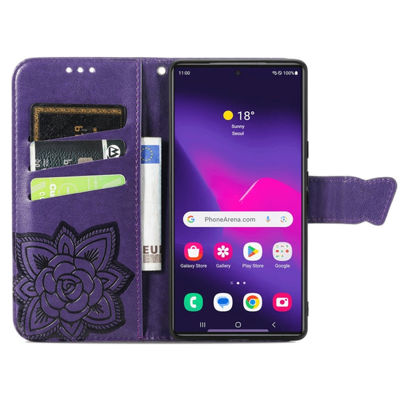 For Samsung Galaxy S24 Ultra 5G Butterfly Love Flower Embossed Leather Phone Case(Dark Purple)