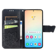 For Samsung Galaxy S25 5G Butterfly Love Flower Embossed Leather Phone Case(Black)