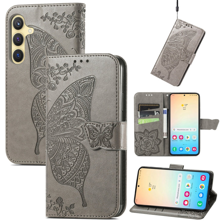 For Samsung Galaxy S25 5G Butterfly Love Flower Embossed Leather Phone Case(Gray) - free shipping - PMC Jewellery - Order now!