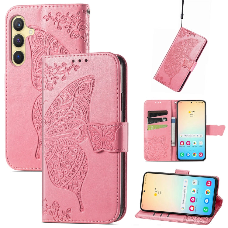 For Samsung Galaxy S25+ 5G Butterfly Love Flower Embossed Leather Phone Case(Pink) - Galaxy S25+ 5G Cases by PMC Jewellery | Online Shopping South Africa | PMC Jewellery | Buy Now Pay Later Mobicred