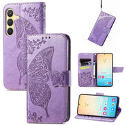 For Samsung Galaxy S25+ 5G Butterfly Love Flower Embossed Leather Phone Case(Light Purple)