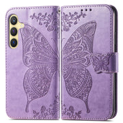 For Samsung Galaxy S25+ 5G Butterfly Love Flower Embossed Leather Phone Case(Light Purple)