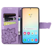 For Samsung Galaxy S25+ 5G Butterfly Love Flower Embossed Leather Phone Case(Light Purple)