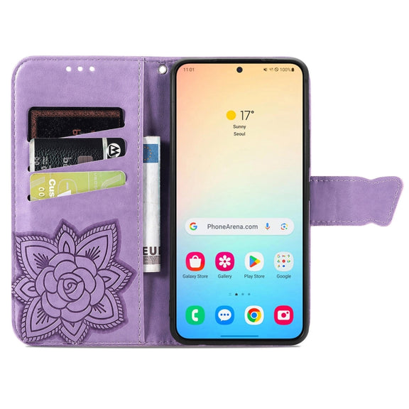 For Samsung Galaxy S25+ 5G Butterfly Love Flower Embossed Leather Phone Case(Light Purple)