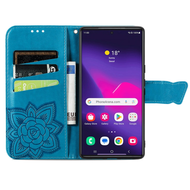For Samsung Galaxy S25 Ultra 5G Butterfly Love Flower Embossed Leather Phone Case(Blue)