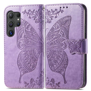 For Samsung Galaxy S25 Ultra 5G Butterfly Love Flower Embossed Leather Phone Case(Light Purple)