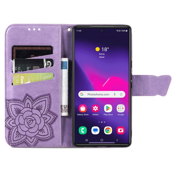 For Samsung Galaxy S25 Ultra 5G Butterfly Love Flower Embossed Leather Phone Case(Light Purple)