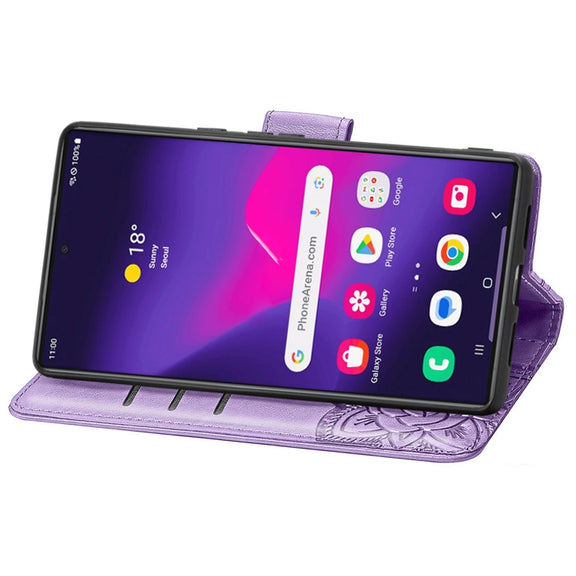 For Samsung Galaxy S25 Ultra 5G Butterfly Love Flower Embossed Leather Phone Case(Light Purple)