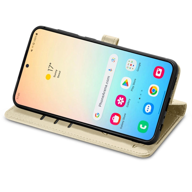 For Samsung Galaxy S25 5G Cat and Dog Embossed Leather Phone Case(Gold) - Galaxy S25 5G Cases by PMC Jewellery | Online Shopping South Africa | PMC Jewellery | Buy Now Pay Later Mobicred